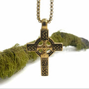 18k Gold Coated Heavy Celtic Cross Necklace Double Sided