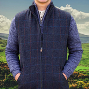 James Wool Tweed Bodywarmer - Blue Overcheck