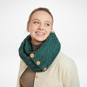 Kilmaine Aran Forest Green Snood Scarf with Buttons
