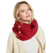 Kilmaine Aran Red Snood Scarf with Buttons
