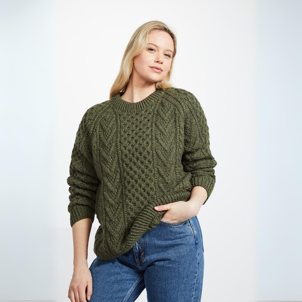 Kilronan Aran Ladies Green Honeycomb Sweater