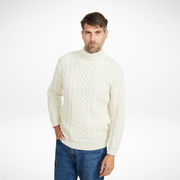 Kylemore Mens Aran Natural Polo Neck Sweater