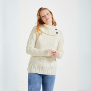 Maeve Aran Supersoft Natural Sweater with Button Collar
