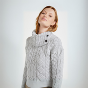 Maeve Aran Supersoft Light Grey Sweater with Button Collar