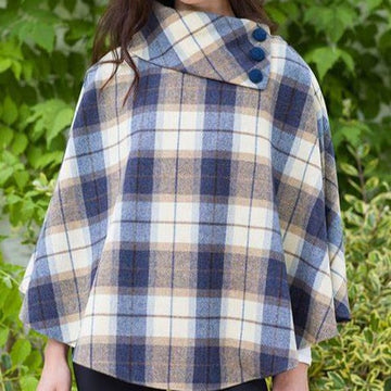 Mucros Tweed Poncho - Brown & Blue