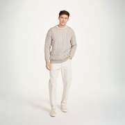 Omey Mens Aran Crew Neck Oat Sweater