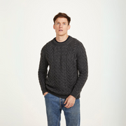 Omey Mens Aran Crew Neck Charcoal Sweater