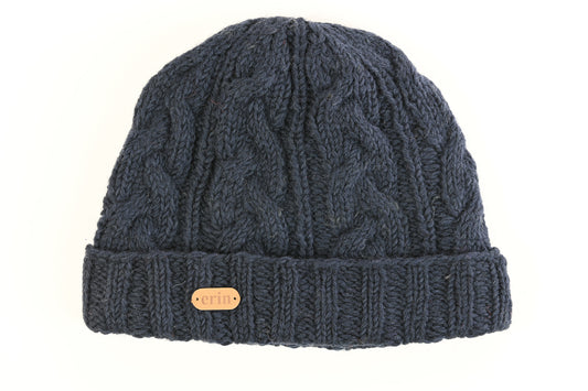 Aran Cable Turnup Hat Navy