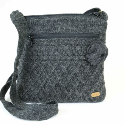 Aran Trellis Pattern Crossbody Bag Charcoal