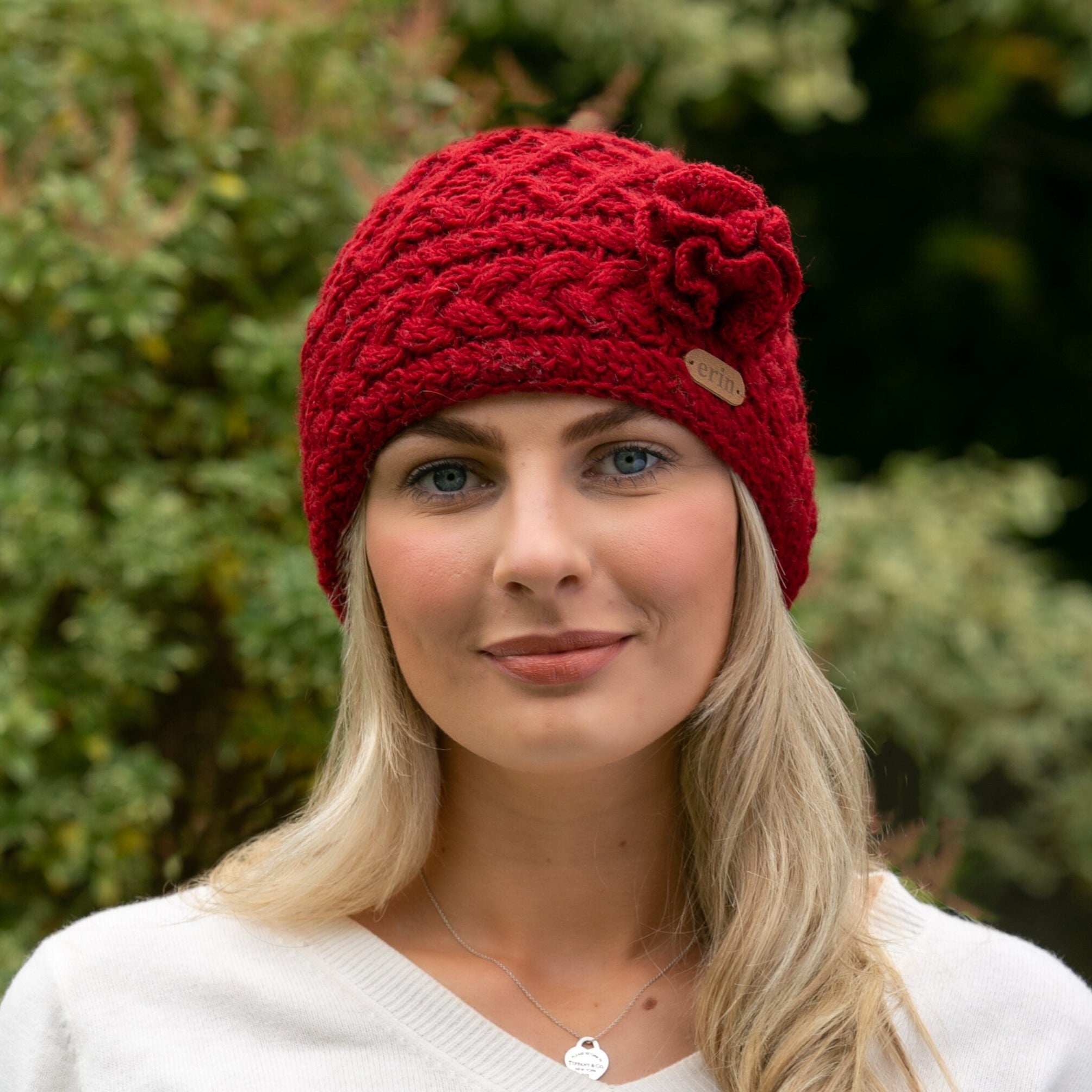 Aran Trellis Design Pullon Hat Red