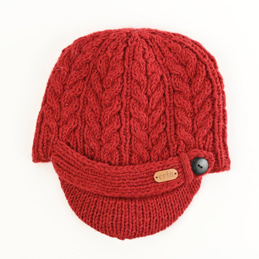 Aran Cable Peak Hat Red