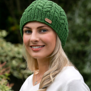 Aran Cable Pullon Hat Green