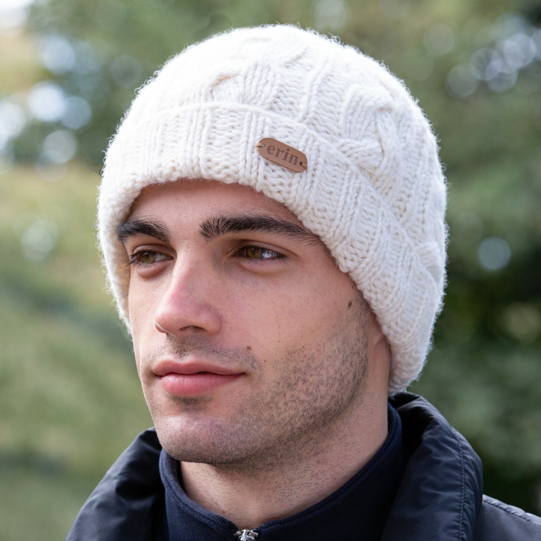 Aran Cable Turnup Hat White