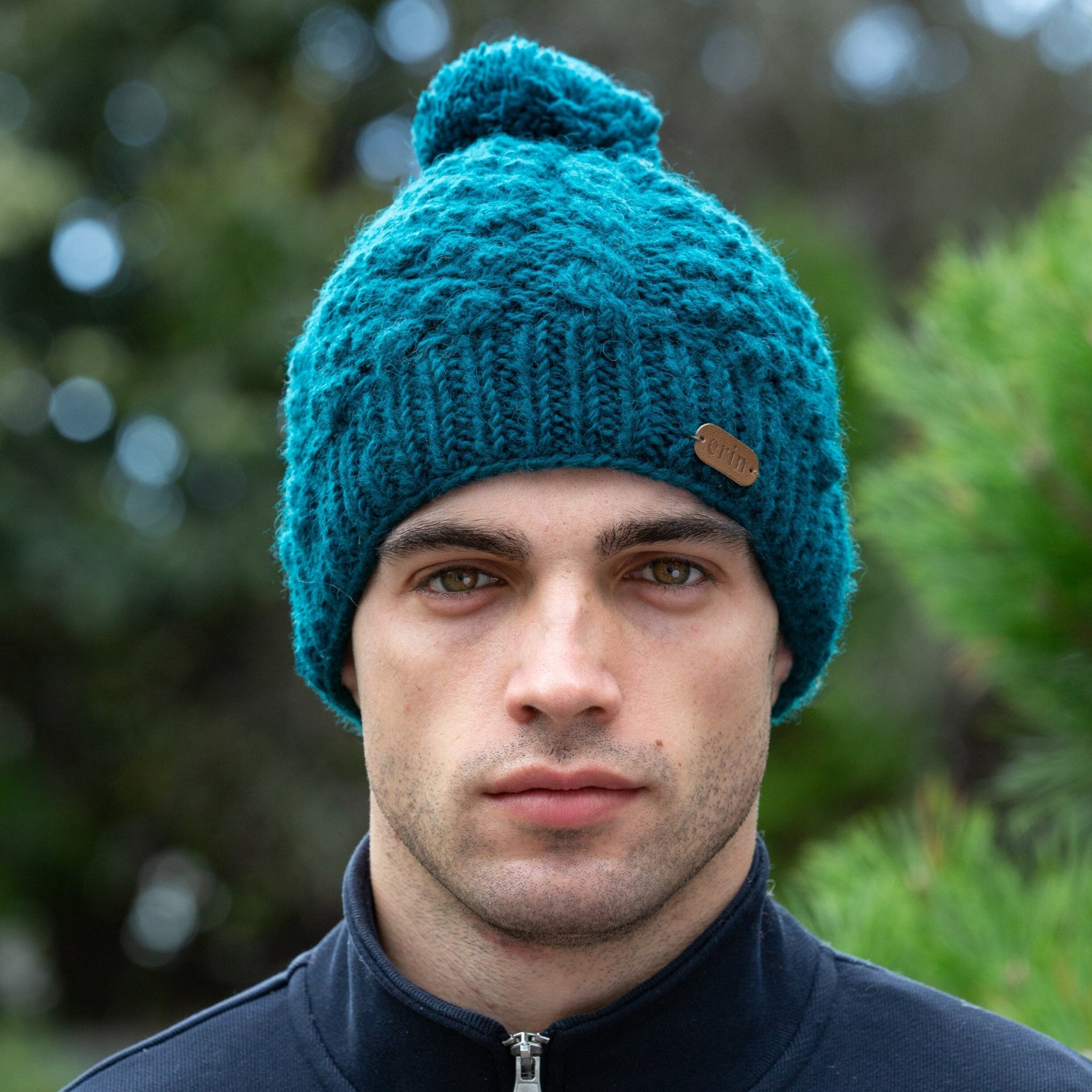 Aran Cable Blackberry Bobble Hat Teal