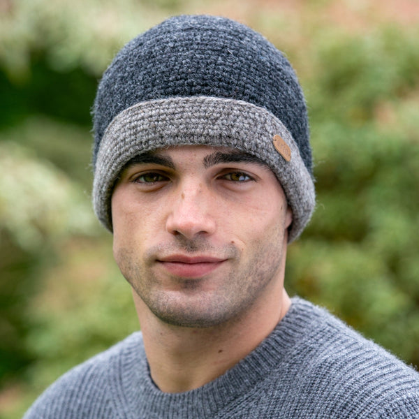 Crochet Turn Up Hat Charcoal