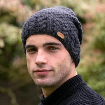 Floppy Button Down Hat with an Aran Cable Band Charcoal