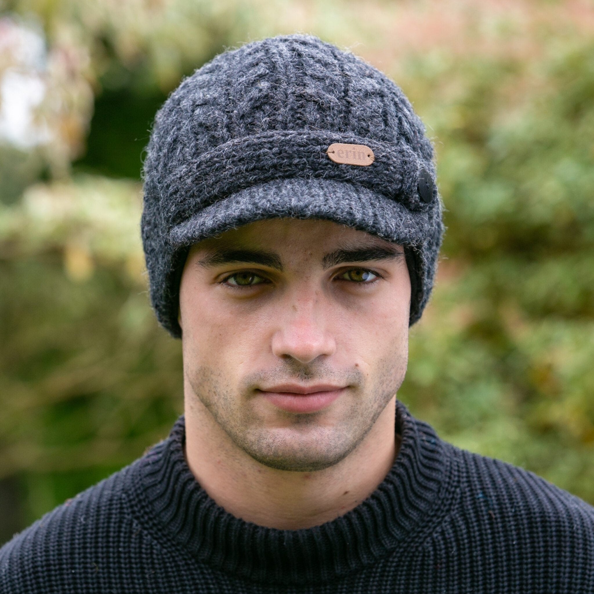 Aran Cable Peak Hat Charcoal