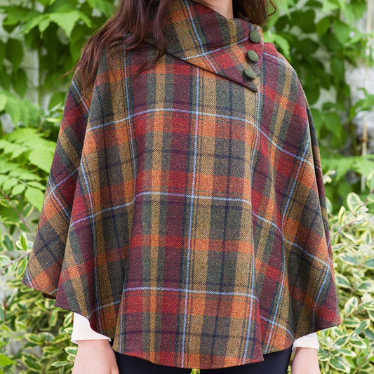 Mucros Tweed Poncho - Autumn Plaid