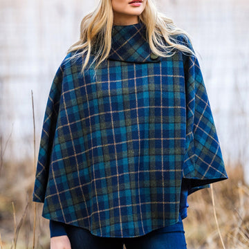 Mucros Tweed Poncho - Navy Sky & Green