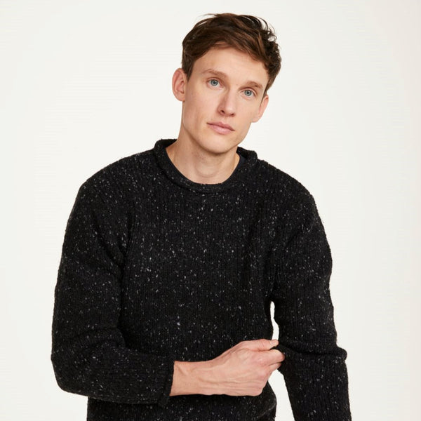 Raheen Tweed Black Roll Neck Mens Sweater