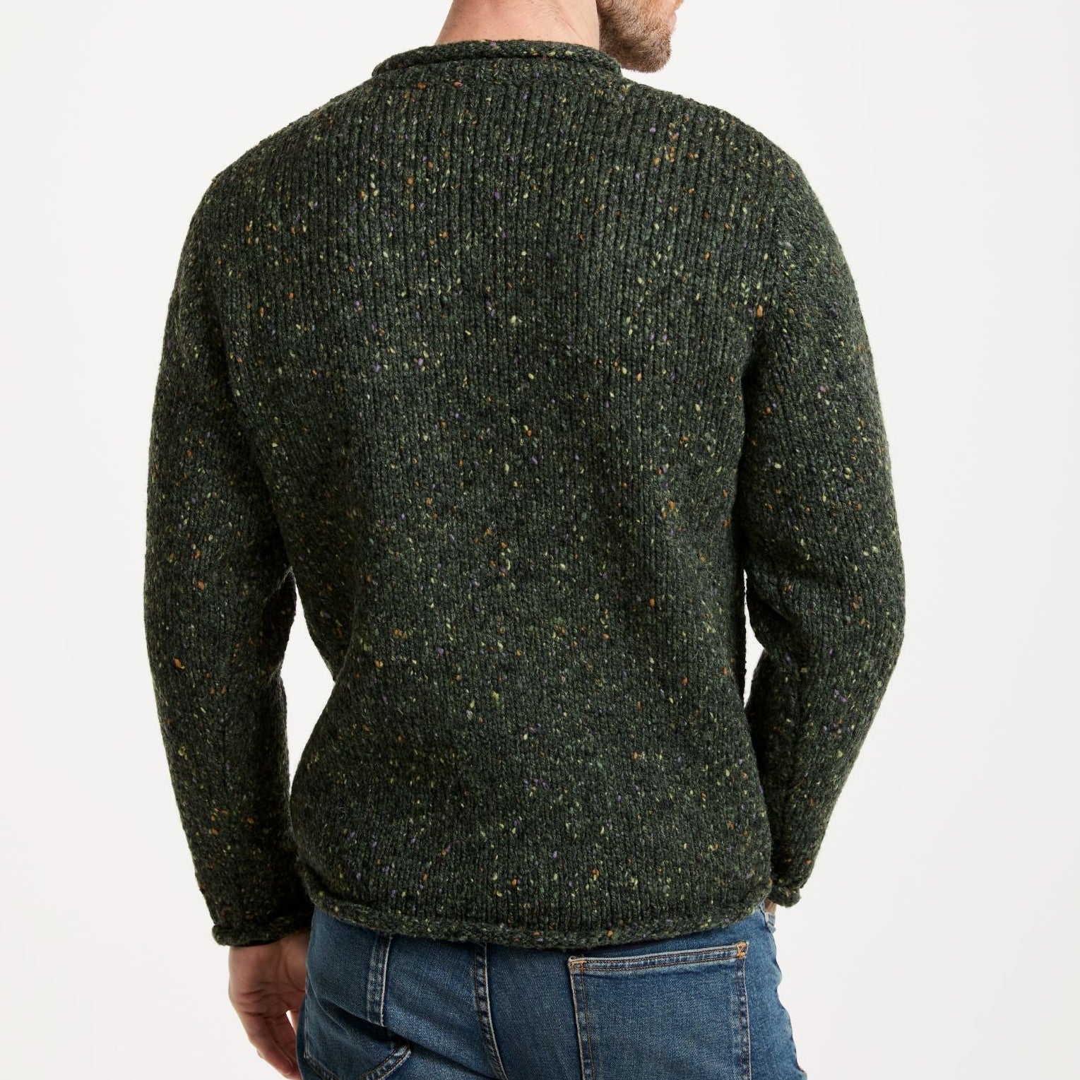 Raheen Tweed Forest Green Roll Neck Mens Sweater