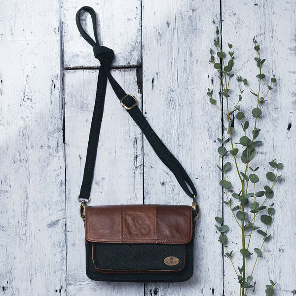 Herringbone and Leather Mini Handbag
