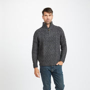 Drummin Charcoal Aran Mens Zip Troyer