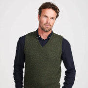 Roonagh Men's Aran Nepped Green V-Neck Vest