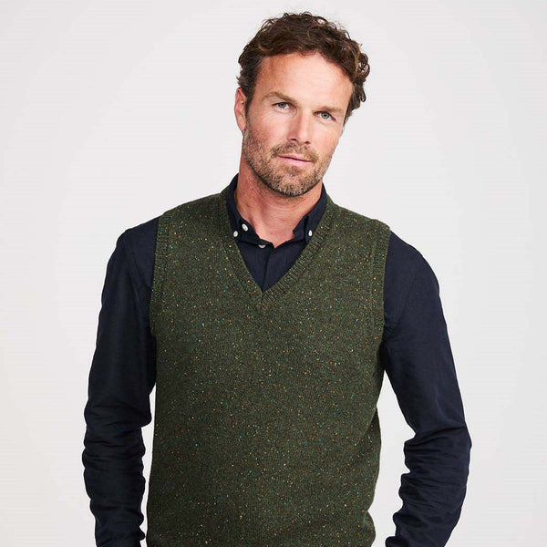 Roonagh Men's Aran Nepped Green V-Neck Vest