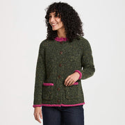 Glenariff Ladies Raglan Donegal Tweed Green/Pink Cardigan