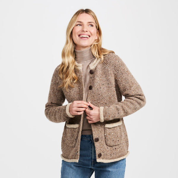 Glenariff Ladies Raglan Donegal Tweed Oat Cardigan