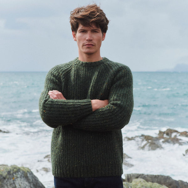 Killykeen Mens Fisherman Ribbed Forest Green Crew Sweater