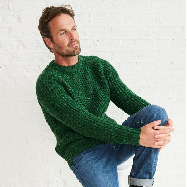 Killykeen Mens Fisherman Ribbed Green Crew Sweater
