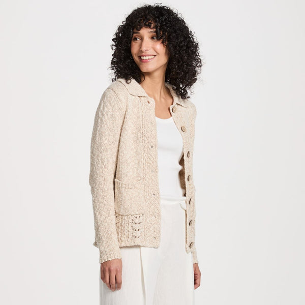 Danu Cotton-Linen Collared Cream Cardigan