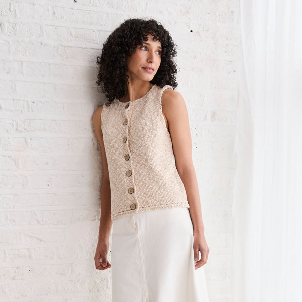 Ainé Cotton-Linen Sleeveless Cream Cardigan