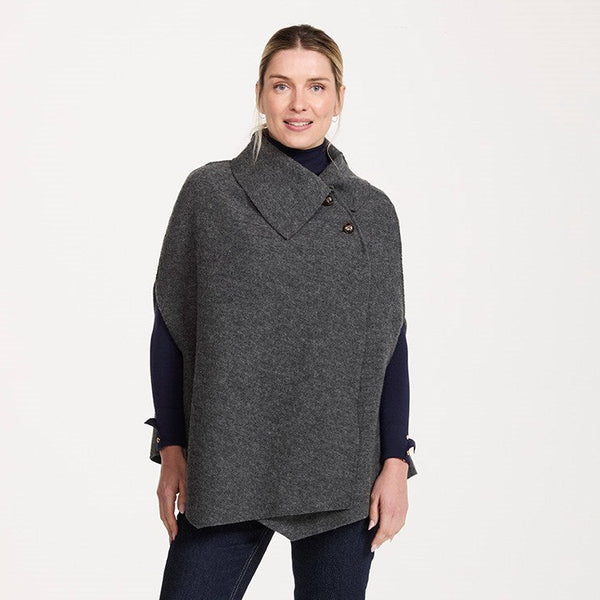 Grey Boiled Wool Poncho Cape