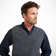 Roonagh Men's Aran Nepped Grey V-Neck Vest