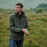 Brannock Men's Green Aran Zipper Cardigan