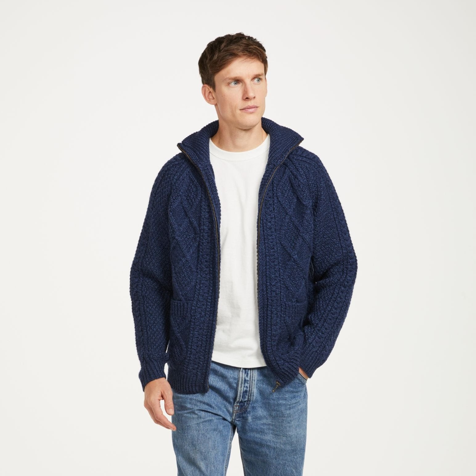 Brannock Men's Navy Aran Zipper Cardigan