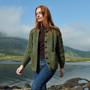 Breaffy Ladies Aran Green Cardigan