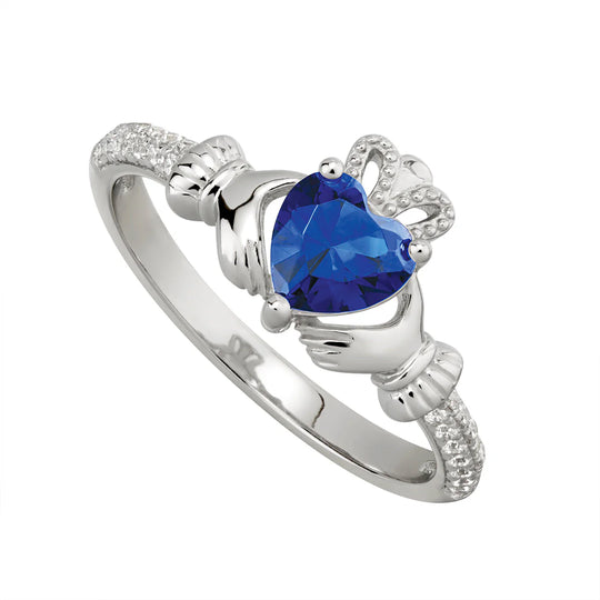 September Birthstone Silver Claddagh Ring