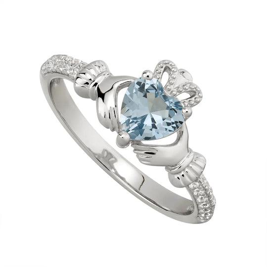 December Birthstone Silver Claddagh Ring