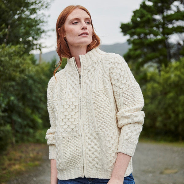 Ladies Full Zip Patchwork Handknit Cardigan