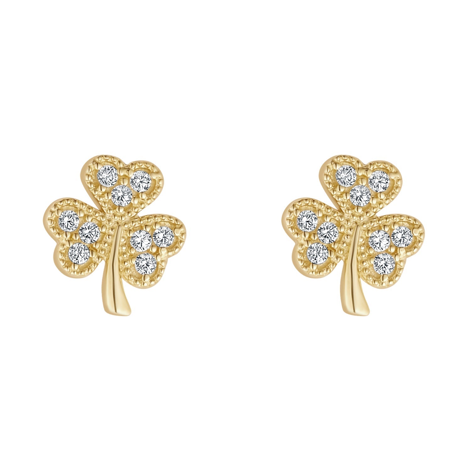 9K Gold Cz Shamrock Earrings