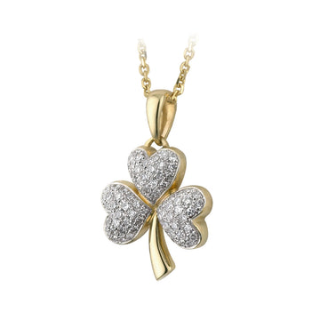 14K Micro Diamond Shamrock Pendant