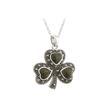 Silver Marble and Marcasite Shamrock Pendant
