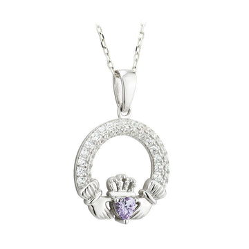 June Birthstone Amethyst Silver Claddagh Pendant