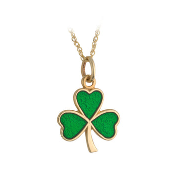 9K Small Enamel Shamrock Pendant