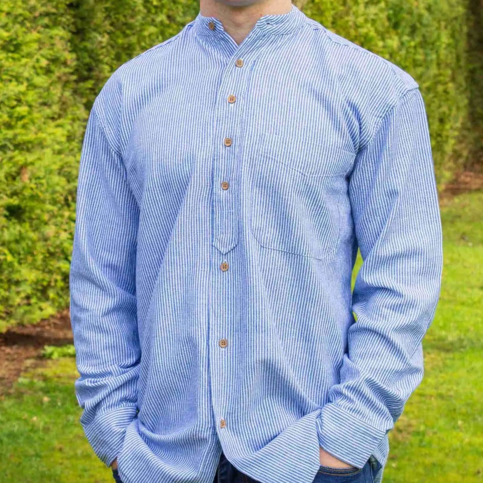 Irish Grandfather Shirt with Blue and White Stripes