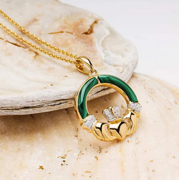 Gold Vermeil Malachite Claddagh Necklace